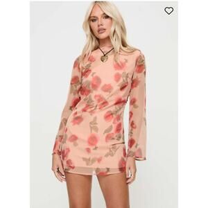 Princess Polly Florinda‎ Long Sleeve Mini Dress Pink Floral Rose Womens Size 2